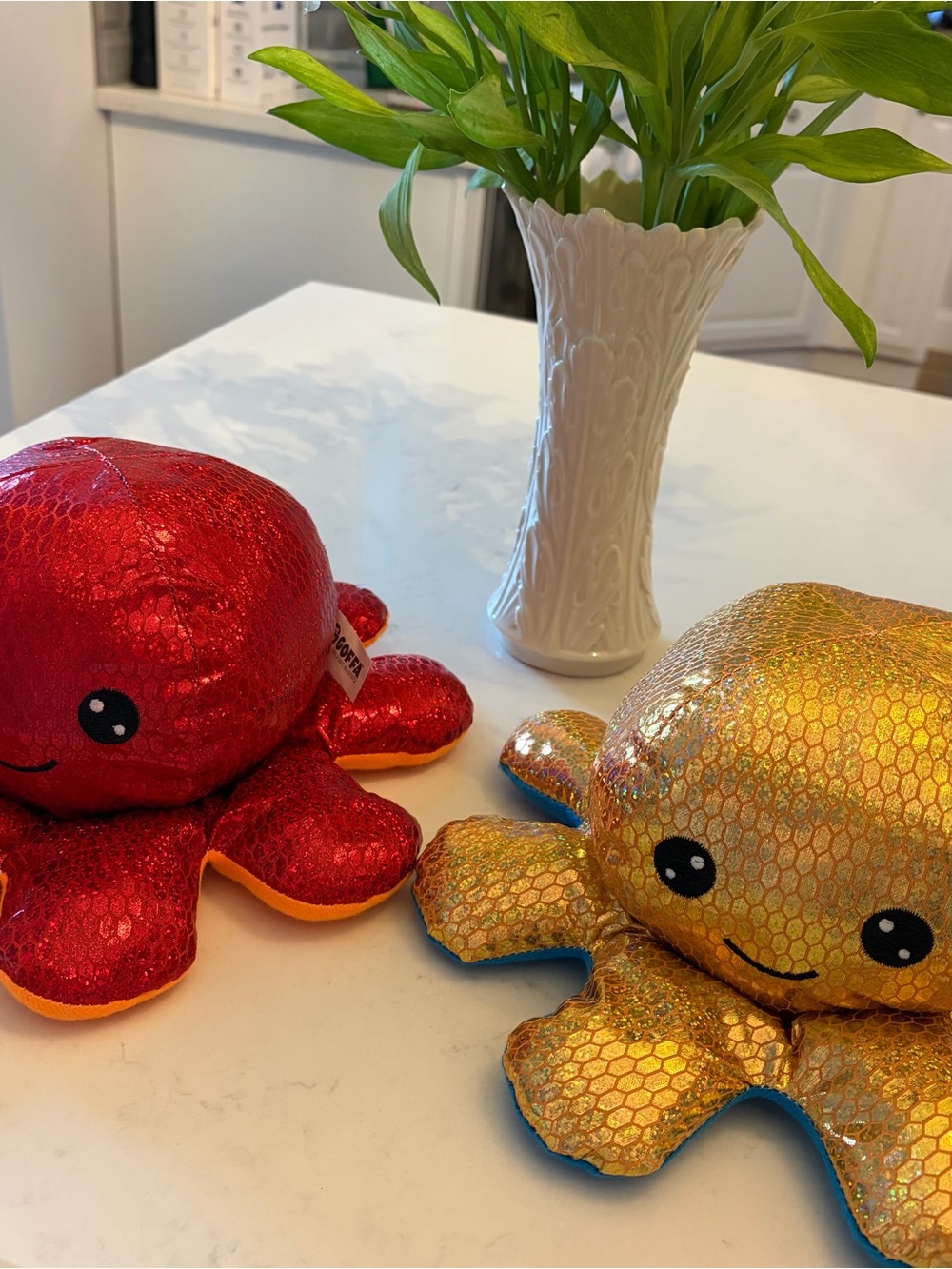 GOFFA Octopus Plush Stuffed Animals Set of 2 Red & Gold 11in Very Good Cond